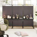 Costway 3 - Panel Room Divider with Storage Shelves 6FT Tall Folding Privacy Screen on Wheels Black