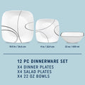 Corelle Simple Lines 12 - Piece Square Glass Dinnerware Set (Service for 4)