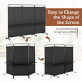 Costway 3 - Panel Room Divider with Storage Shelves 6FT Tall Folding Privacy Screen on Wheels Black