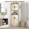 Chvans Farmhouse 68" Tall Corner Cabinet W/4 Barn Doors, 5 Tier Bookcase Storage Cabinet with Adjustable Shelves, Corner Storage Cabinet for Bathroom, Living Room, Kitchen, Brown