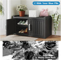 KAMABOKO Outdoor Shoe Storage Cabinet, Waterproof UV - Resistant Entryway Storage Bench Indoor Outdoor with 2 Barn Doors, Adjustable Shelves for Entryway, Bedroom, Hallway, Living Room(Black)