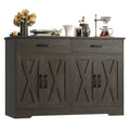 Hiphuta 47"farmhouse Sideboard Storage Cabinets with 4 Doors & 2 Drawers, Coffee Bar with Brown Top for Living Room, White