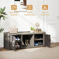 KAMABOKO Outdoor Shoe Storage Cabinet, Waterproof UV - Resistant Entryway Storage Bench Indoor Outdoor with 2 Barn Doors, Adjustable Shelves for Entryway, Bedroom, Hallway, Living Room(Black)
