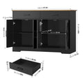 Hiphuta 47"farmhouse Sideboard Storage Cabinets with 4 Doors & 2 Drawers, Coffee Bar with Brown Top for Living Room, White
