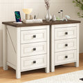 IDEALSOUL Nightstand, Bedside Table with Charging Station, Farmhouse 3 Drawer Nightstand Rustic Night Stand End Tables for Bedroom Living Room, Gray