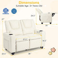 2-Seater Kids Recliner, PU Leather Reclining Loveseat with Cup Holders & 2 Side Storage Pockets, Adjustable Double Toddler Sofa for Boys Girls