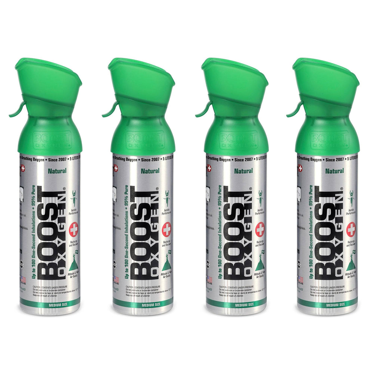 Boost Oxygen Natural Portable 5 Liter Pure Canned Oxygen Canister (4 Pack)