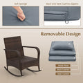 3-Piece Outdoor Wicker Rocking Chair Set, Rattan Bistro Rocker Furniture with Cushions & Pillows, Tempered Glass Coffee Table for Porch Balcony