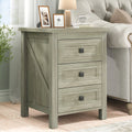 IDEALSOUL Nightstand, Bedside Table with Charging Station, Farmhouse 3 Drawer Nightstand Rustic Night Stand End Tables for Bedroom Living Room, Gray