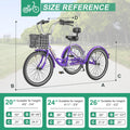 MOONCOOL Adult Tricycles with Rear Basket & Inflator, 24 26 in 7 Speed 3 Wheel Bikes, Three - Wheeled Bicycles Adult Trike with Backrest for Seniors, Women, Men