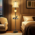 Farmhouse Metal Tray Floor Lamp for Living Room with Nightlight Vintage Tall Lamp with Linen Fabric Shade Industrial Standing Lamp for Bedroom Office Home House Study (Bulb Included)