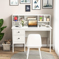 48" Home Office Desk with Power Outlets, USB & Type-C Charging Station, Modern Writing Desk w/ 5-Cubby Hutch & Drawers for Study Makeup Vanity