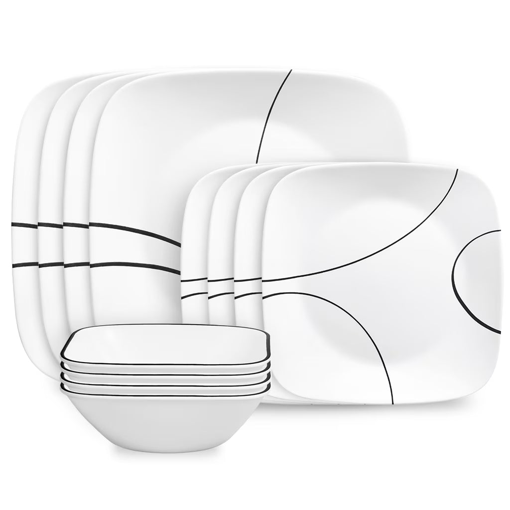 Corelle Simple Lines 12 - Piece Square Glass Dinnerware Set (Service for 4)