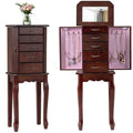 Standing Jewelry Armoire Cabinet with Flip Top Mirror, 4 Drawers, 2 Side Doors & Necklace Hooks, Vintage Wood Jewelry Storage Organizer Chest