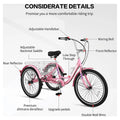MOONCOOL Adult Tricycles with Rear Basket & Inflator, 24 26 in 7 Speed 3 Wheel Bikes, Three - Wheeled Bicycles Adult Trike with Backrest for Seniors, Women, Men
