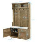 Entryway Hall Tree with Storage Bench, Wooden Coat Rack with Sponge Pad and 4 Dual Hooks, Storage Shelf Organizer with 2 - Door Cabinet for Entryway, Bedroom, Easy to Assemble
