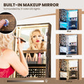 360° Swivel Jewelry Cabinet Armoire w/ Full Length Mirror 3-Color LED Lights & Rear Shelves, Lockable Standing Jewelry Storage Organizer