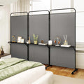 Costway 3 - Panel Room Divider with Storage Shelves 6FT Tall Folding Privacy Screen on Wheels Black