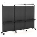 Costway 3 - Panel Room Divider with Storage Shelves 6FT Tall Folding Privacy Screen on Wheels Black