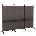 Costway 3 - Panel Room Divider with Storage Shelves 6FT Tall Folding Privacy Screen on Wheels Black