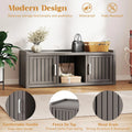 KAMABOKO Outdoor Shoe Storage Cabinet, Waterproof UV - Resistant Entryway Storage Bench Indoor Outdoor with 2 Barn Doors, Adjustable Shelves for Entryway, Bedroom, Hallway, Living Room(Black)