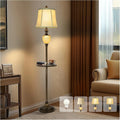 Farmhouse Metal Tray Floor Lamp for Living Room with Nightlight Vintage Tall Lamp with Linen Fabric Shade Industrial Standing Lamp for Bedroom Office Home House Study (Bulb Included)