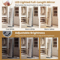 360° Swivel Jewelry Cabinet Armoire w/ Full Length Mirror 3-Color LED Lights & Rear Shelves, Lockable Standing Jewelry Storage Organizer