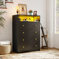 4 - Drawer Black Wood Dresser with LED Lights, Modern Chest of Drawers for Bedroom, Living Room