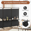 Costway 3 - Panel Room Divider with Storage Shelves 6FT Tall Folding Privacy Screen on Wheels Black