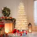 7 FT Pre-Lit Artificial Christmas Tree with 923 Multicolored LED RGB Lights, 820 White Branch Tips, Remote, Hinged Xmas Twig Tree Decor