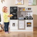 Large Wooden Kids Kitchen Playset, Little Chef Pretend Toy Kitchen Set w/Chalkboard, Microwave, Real Sounds & Lights for Toddlers Age 3+
