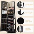 360° Swivel Jewelry Cabinet Armoire w/ Full Length Mirror 3-Color LED Lights & Rear Shelves, Lockable Standing Jewelry Storage Organizer