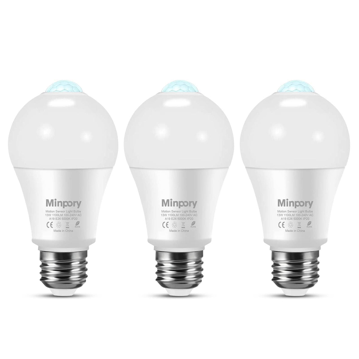Minpory Motion Sensor Light Bulbs, 13W(100W Equivalent) Motion Detector Auto Activated Dusk to Dawn Security LED Bulb, A19 E26 5000K Daylight Outdoor/Indoor
