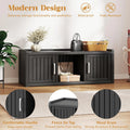 KAMABOKO Outdoor Shoe Storage Cabinet, Waterproof UV - Resistant Entryway Storage Bench Indoor Outdoor with 2 Barn Doors, Adjustable Shelves for Entryway, Bedroom, Hallway, Living Room(Black)