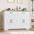 Hiphuta 47"farmhouse Sideboard Storage Cabinets with 4 Doors & 2 Drawers, Coffee Bar with Brown Top for Living Room, White