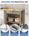 AECOJOY Stainless Steel Utility Sink, Free Standing Single Bowl Commercial Kitchen Sinks with Faucet