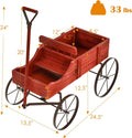 Rustic Wooden Wagon Planter, Decorative Garden Flower Cart with Metal Wheels & Adjustable Handle, Large Raised Bed Plant Stand for Patio Yard