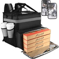 Large Insulated Food Delivery Bag, Expandable Cooler Backpack for Doordash Uber Eats, Reflective Strip Cup Holders, Reusable Pizza Carrier with Hand Straps, Bike Motorcycle Use