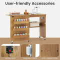 Folding Sewing Table with Charging Station, Rolling Craft Table w/ 3 Storage Trays & Shelf, Mobile Sewing Machine Cabinet for Small Spaces