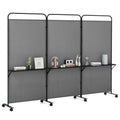 Costway 3 - Panel Room Divider with Storage Shelves 6FT Tall Folding Privacy Screen on Wheels Black