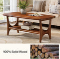 Fimind Solid Wood Coffee Table, 47.24" Mid - Century Modern Rectangle Center Table with 2 - Tier Storage Shelf for Living Room, Small Space