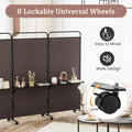Costway 3 - Panel Room Divider with Storage Shelves 6FT Tall Folding Privacy Screen on Wheels Black